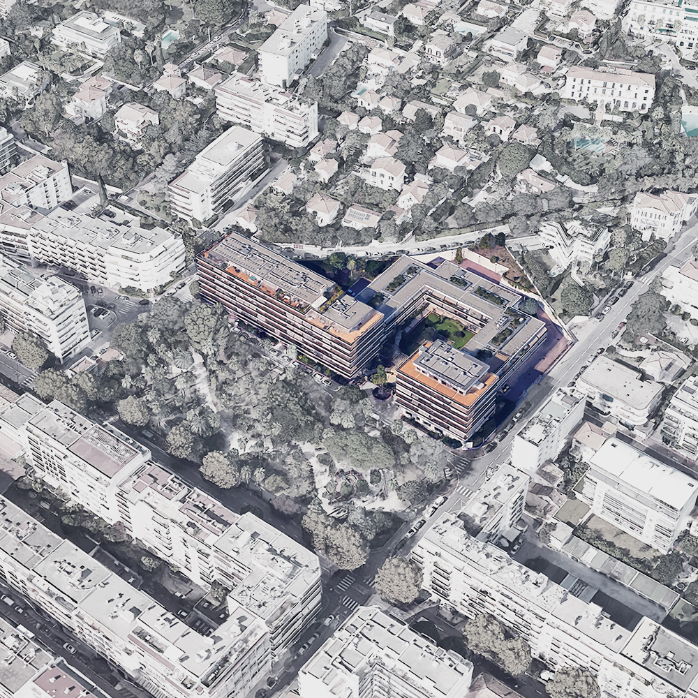 Vue aérienne d'étude, insertion urbaine à Juan-les-Pins